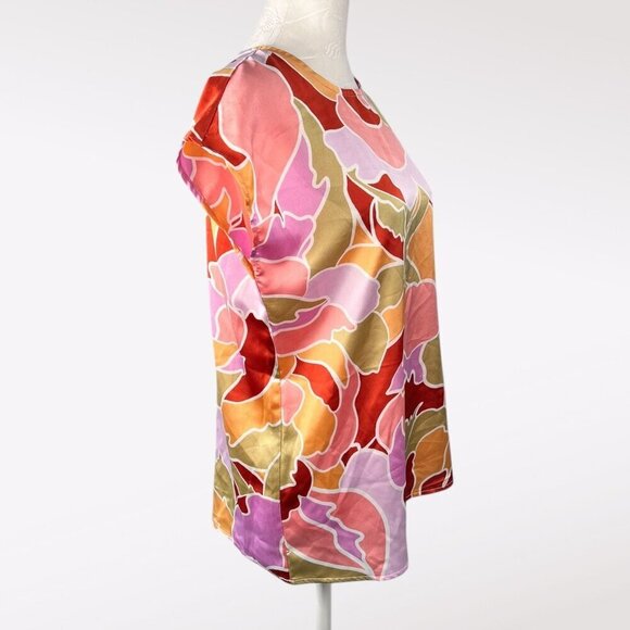 NWT Halogen Abstract Floral Print Cap Sleeve Blouse Pink Orange Lightweight XS - Picture 7 of 11